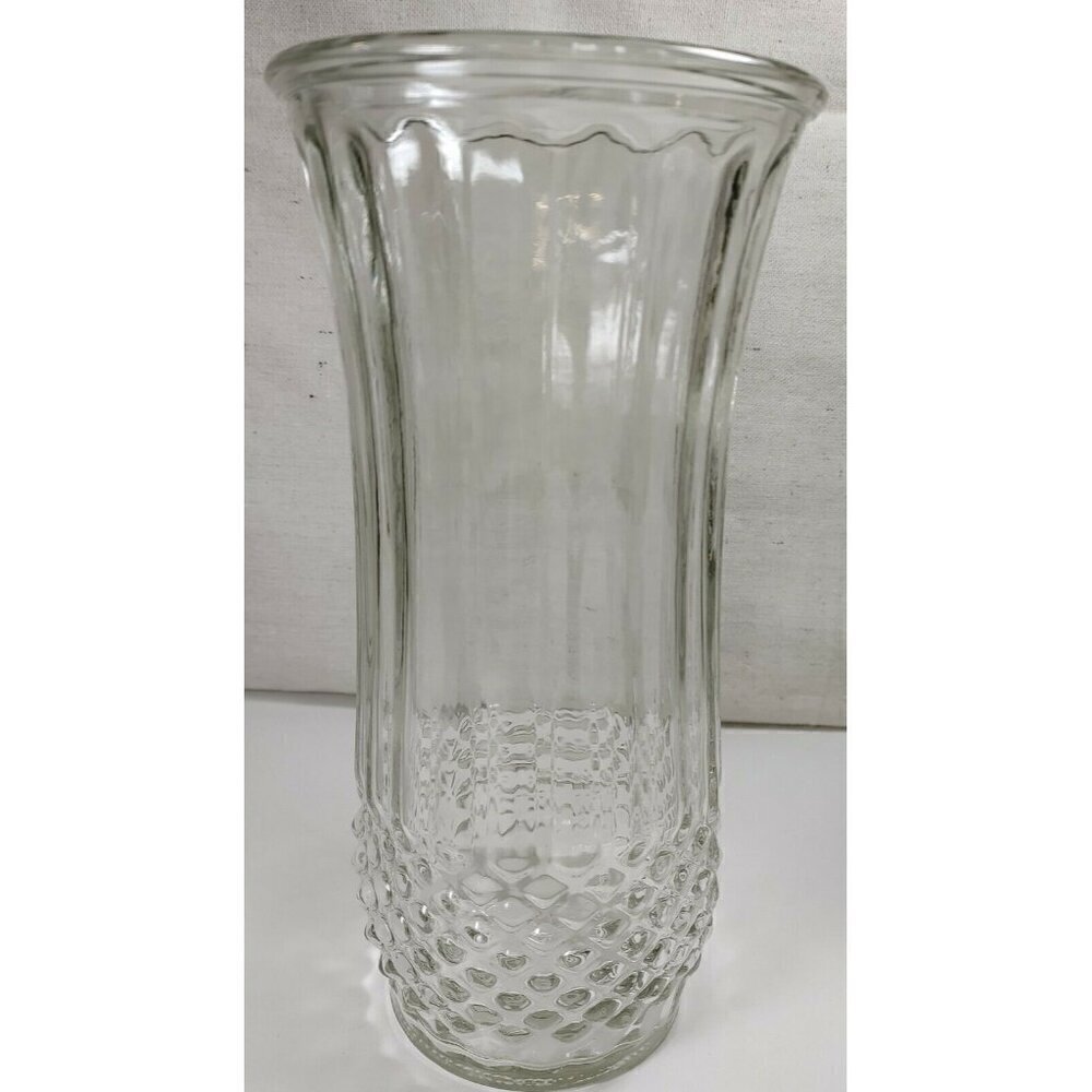 Vintage Clear Hoosier Glass Round Shaped Mid Century Diamond Decorative Vases